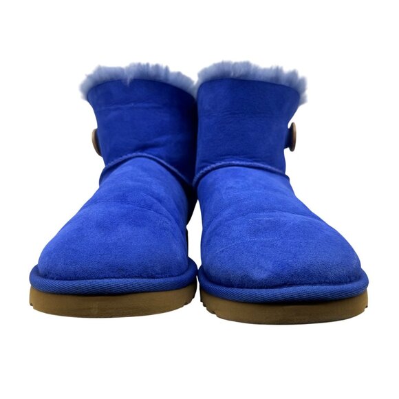 Rare UGG Australia Bailey Blue Cobalt Suede Button Short Sheepskin Boots Women 9 - Picture 4 of 10